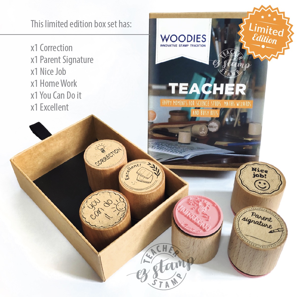 WOODIES TEACHER STAMP BOX SET